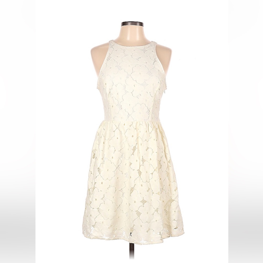 LC Lauren Conrad Crochet Floral Embellished Ivory Dress